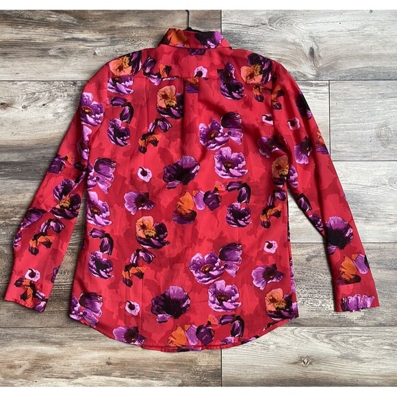 Banana Republic Woman’s Sheer Button Up Size Small Dillon Shirt Floral Red - Picture 6 of 10